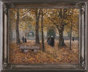 Baumbestandener Dorfplatz Im Herbst