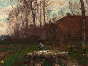 Sheep Flock On Poplar Alley