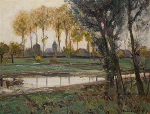 Village At The Course Of A Stream by Helmuth Liesegang