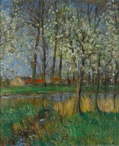 Niederrheinischer Hof Unter Baumen Im Fruhling by Helmuth Liesegang