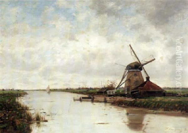 Hollandische Polderlandschaft Mit Windmuhle - view 1