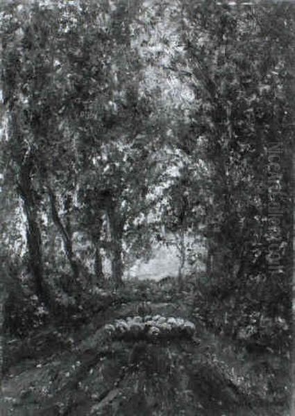 Schafer Mit Seiner Herde In Einer Allee - view 1