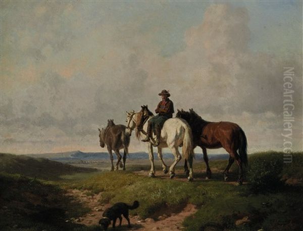 Heimkehr Vom Feld: Bauer Mit Drei Pferden Und Hund - view 1