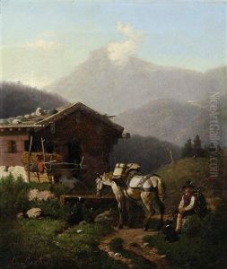 Rast Vor Der Almhutte by Karl Lieske