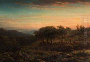 Landscape With Figures At Sunset by Cornelis Lieste
