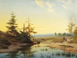 A Moorland With Figures And Cattle By A Pond by Cornelis Lieste