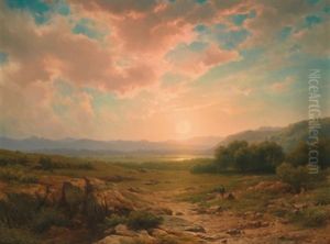 Sonnenuntergang Vor Weiter Landschaft Sonnenuntergang Vor Weiter Landschaft