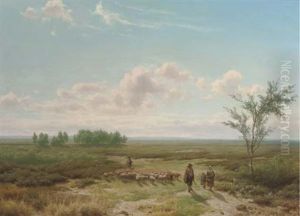 Leading The Flock Across An Extensive Heath by Cornelis Lieste