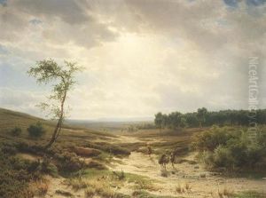 Heidelandschaft Bei Oosterbeek. Bauern Mit Ihrem Maulesel Auf Dem Weg by Cornelis Lieste