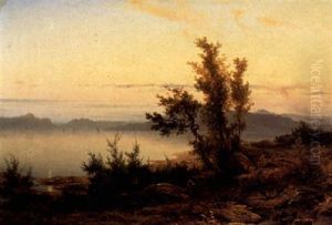 A Traveller In A Landscape At Dusk by Cornelis Lieste