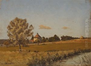 Ansicht Eines Dorfes Mit Weidenbaum An Einem Fluss