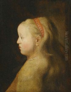 Portrait Of A Young Girl, Head And Shoulders, Wearing A Red Headband