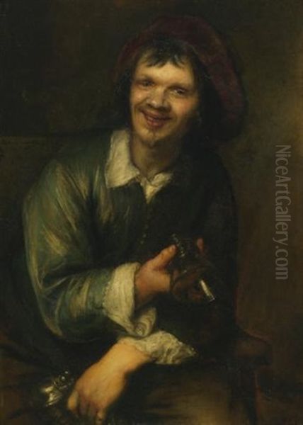 A Drinker Holding A Glass And A Pitcher - view 1