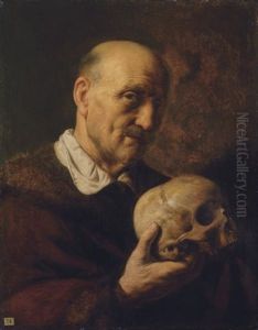 A Vanitas, An Old Man, In A Fur-lined Coat, Holding A Skull