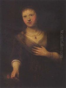 Bildnis Einer Jungen Dame, Die Eine Rote Necke In Der Hand Halt by Jan Lievens