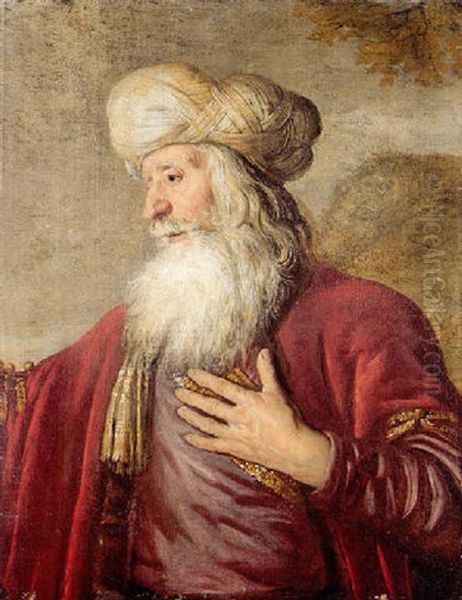 Portrait Of A Bearded Man Wearing A Red Cloak - view 1