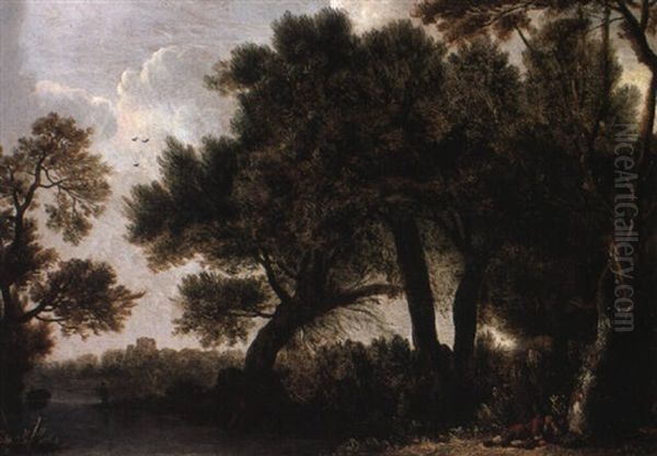 River Landscape With A Traveller Asleep Beneath A Tree - view 1