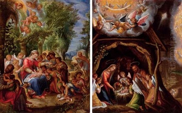 The Virgin Swaddling The Infant Jesus (+ The Nativity; Pair) - view 1