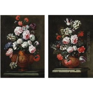 Nature Morte Di Fiori Con Vasi Istoriati (pair)