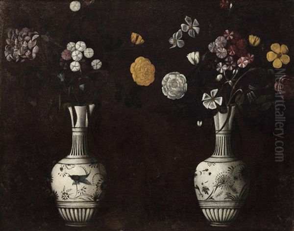 Zwei Weise Vasen Mit Blumenstrausen - view 1