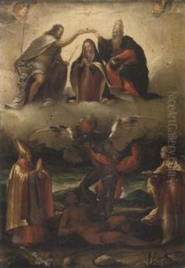 The Coronation Of The Virgin With Saints Carlo Borromeo, Agatha And Saint Michael Vanquishing The Devil