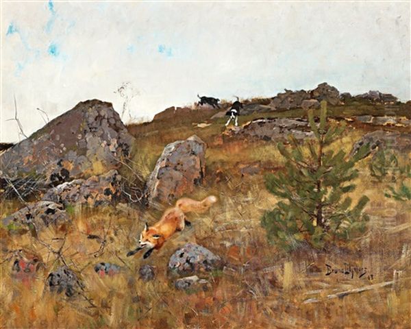 Stovare Jagande Rav I Hostlandskap ("fox Chased By Hounds") - view 1