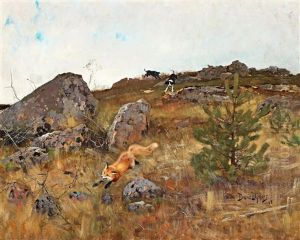 Stovare Jagande Rav I Hostlandskap ("fox Chased By Hounds") by Bruno Andreas Liljefors