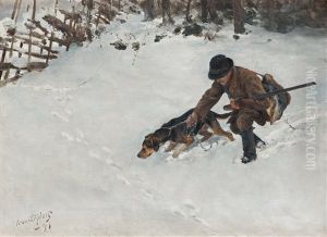 Hunter With Dog by Bruno Andreas Liljefors