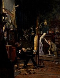 Scene From The Artist's Studio In Dusseldorf by Arvid Liljelund