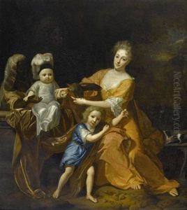 Mutter Mit Kindern Und Zofe In Einem Park