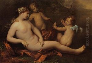 Two Putti Offering Venus A Symbol Of Fertility by Hendrik van Limborch