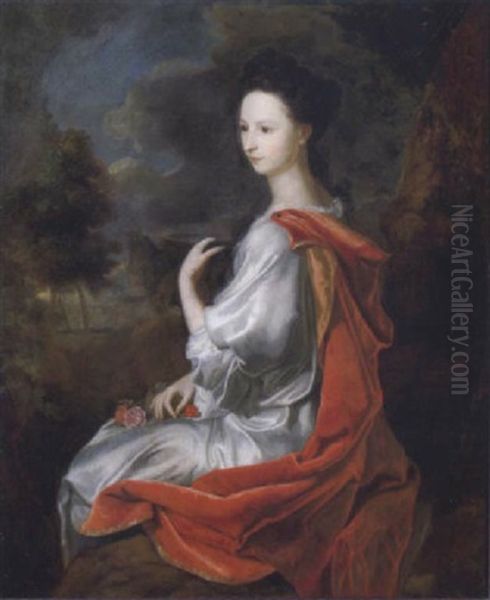 Bildnis Einer Dame In Weisem Kleid Und Rotem Mantel In Einer Landschaft - view 1