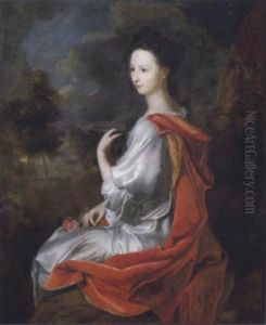 Bildnis Einer Dame In Weisem Kleid Und Rotem Mantel In Einer Landschaft by Hendrik van Limborch