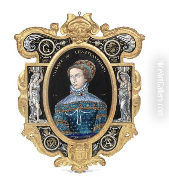 A 19th Century French Giltwood Framed Limoges Enamel Portrait Plaque Depicting Madame De Chateaubriant - view 1