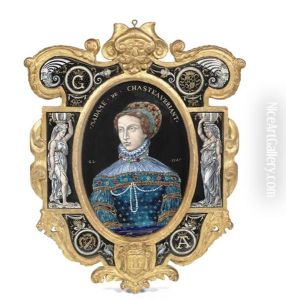 A 19th Century French Giltwood Framed Limoges Enamel Portrait Plaque Depicting Madame De Chateaubriant by Leonard Limosin