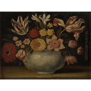 Nature Morte De Fleurs Dans Un Vase En Porcelaine Sur Un Entablement