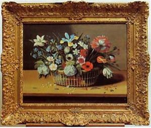 Bouquet De Fleurs Dans Un Panier Pose Sur Un Entablement