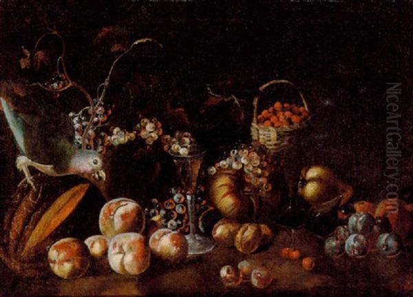 Nature Morte Med Papegoje Og Frugter - view 1