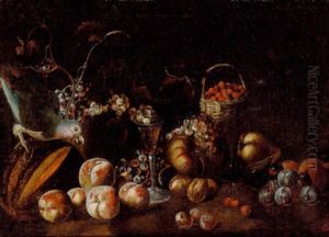 Nature Morte Med Papegoje Og Frugter