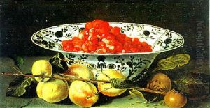 Pfirsische Und Granatapfel Mit Einer Schale Gefullt Mit Erdbeeren
