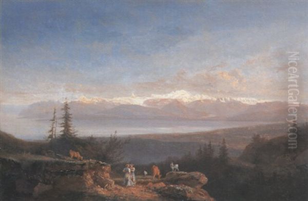 Vue Du Lac De Geneve Avec Personnages - view 1