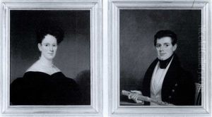 Daniel A. Prentice In Gold-buttoned Black Frock    Coat Holding A Flute & Mary P. Prentice In Black Dress