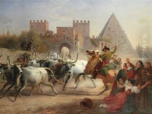 Driving Cattle Before The Porta San Paolo And Pyramid Of Cestius, Rome