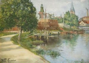 Stad Med Kyrka Och Fyr - Strandvy