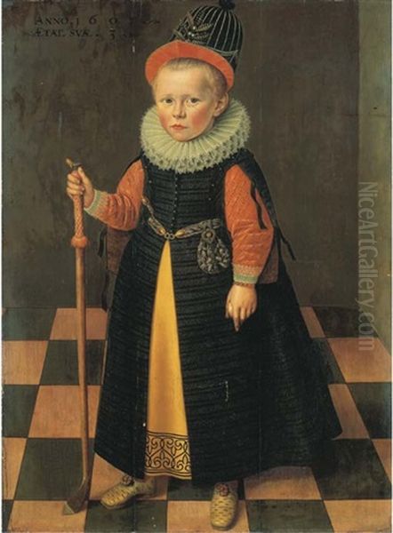 Portrait Of A Young Boy, Aged Three Years Old, Full-length, In A Yellow Petticoat, A Pink Slashed Doublet And An Embroidered Black Tunic... - view 1