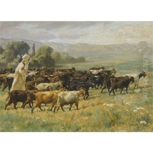 Ziegenherde Mit Arabischem Hirte by Hermann Linde