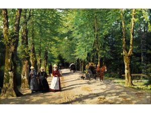 Allee Mit Fuhrwerk Und Fussgangern by Hermann Linde