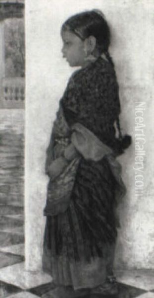 Portraet Af Lille Orientalsk Pige I Sari - view 1