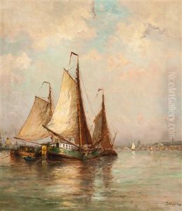 Moored Ships On The Ij With A View Of The Central Station In Amsterdam