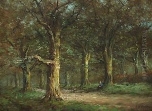 Lichtdurchfluteter Waldweg Mit Personenstaffage by Jan Van Der Linde